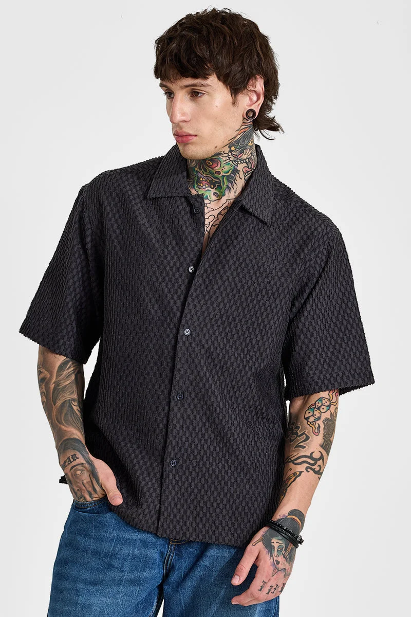 SNITCH Charcoal Grey Textured Oversized Fit Shirt